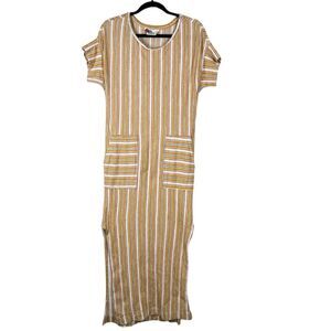 Free People FP Beach Marguerite Striped Maxi Dress Pockets Yellow Cream Size XS